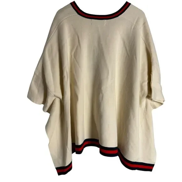 Tuckernuck Camden Ivory Striped V-Neck Soft Knit Poncho Cape Sweater One Size - Picture 11 of 15